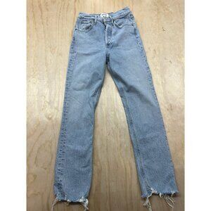 Agolde Button Fly Denim Jeans 23 Light Raw Hem Riley High Rise Straight Bitter